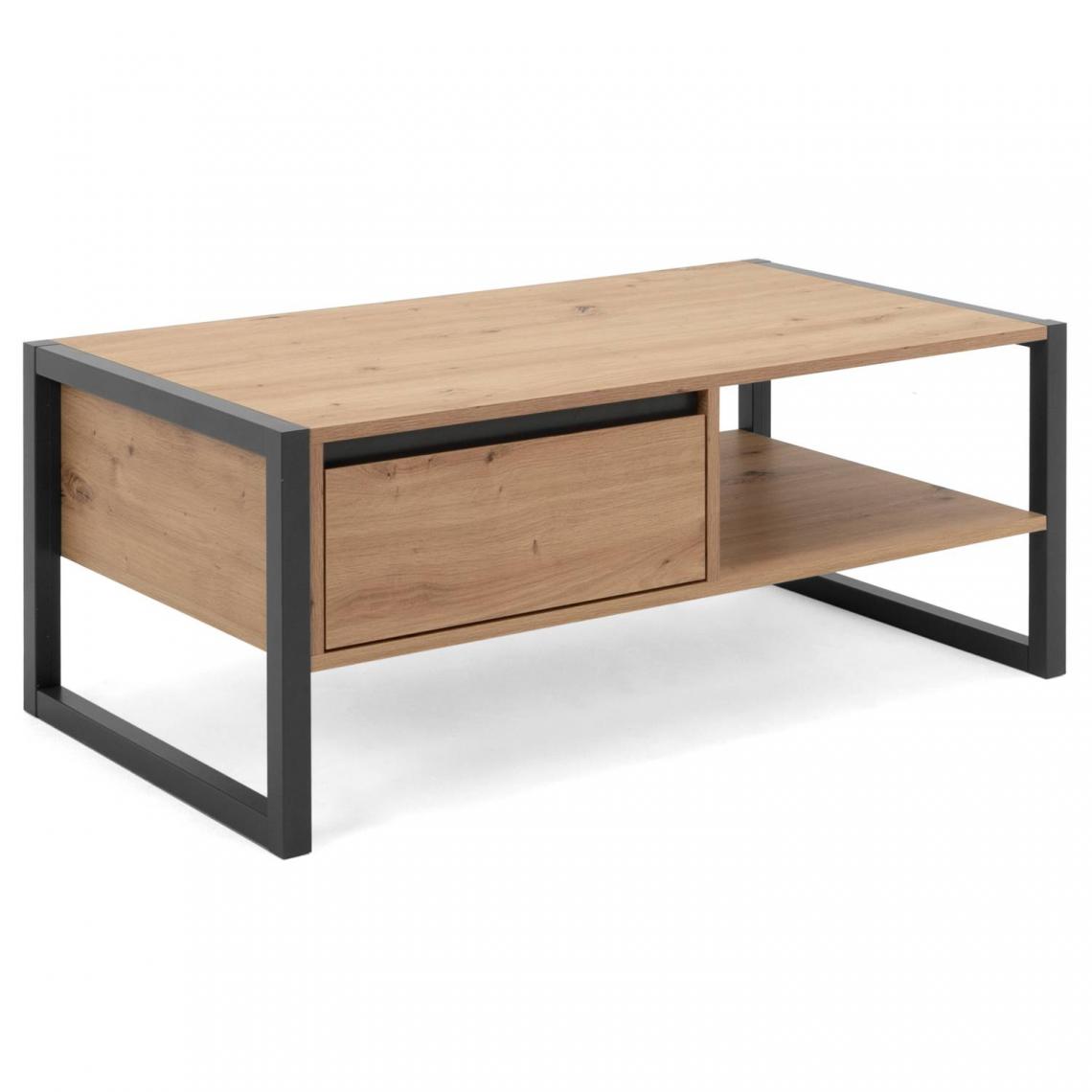 Pegane - Table basse en bois coloris naturel / anthracite - Longueur 100 x Hauteur 40 x Profondeur 55 cm - Tables basses