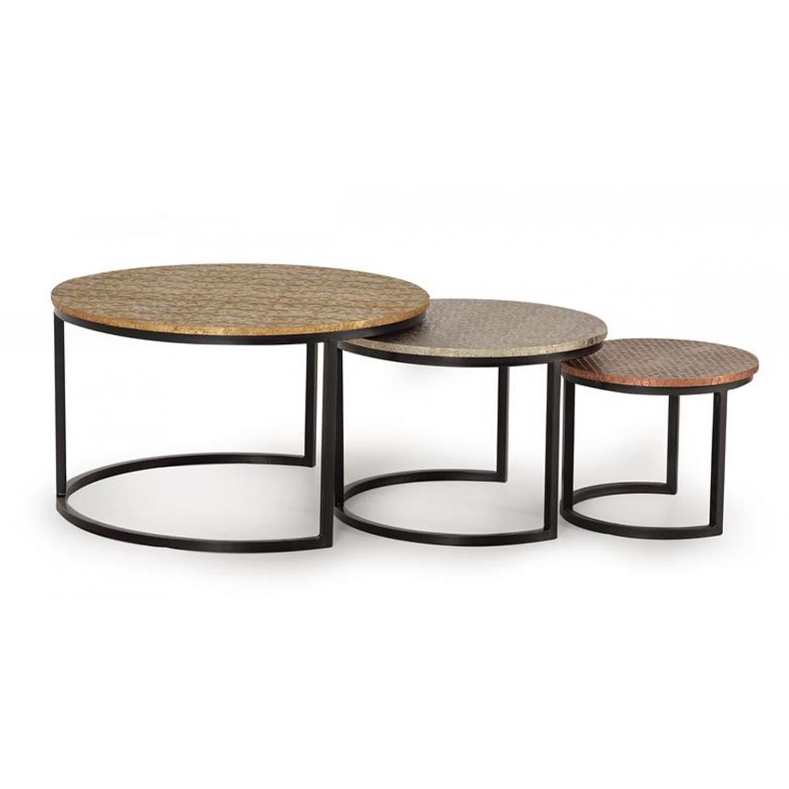 Pegane - Set de 3 tables gigognes en métal coloris multicolore / noir - Tables basses