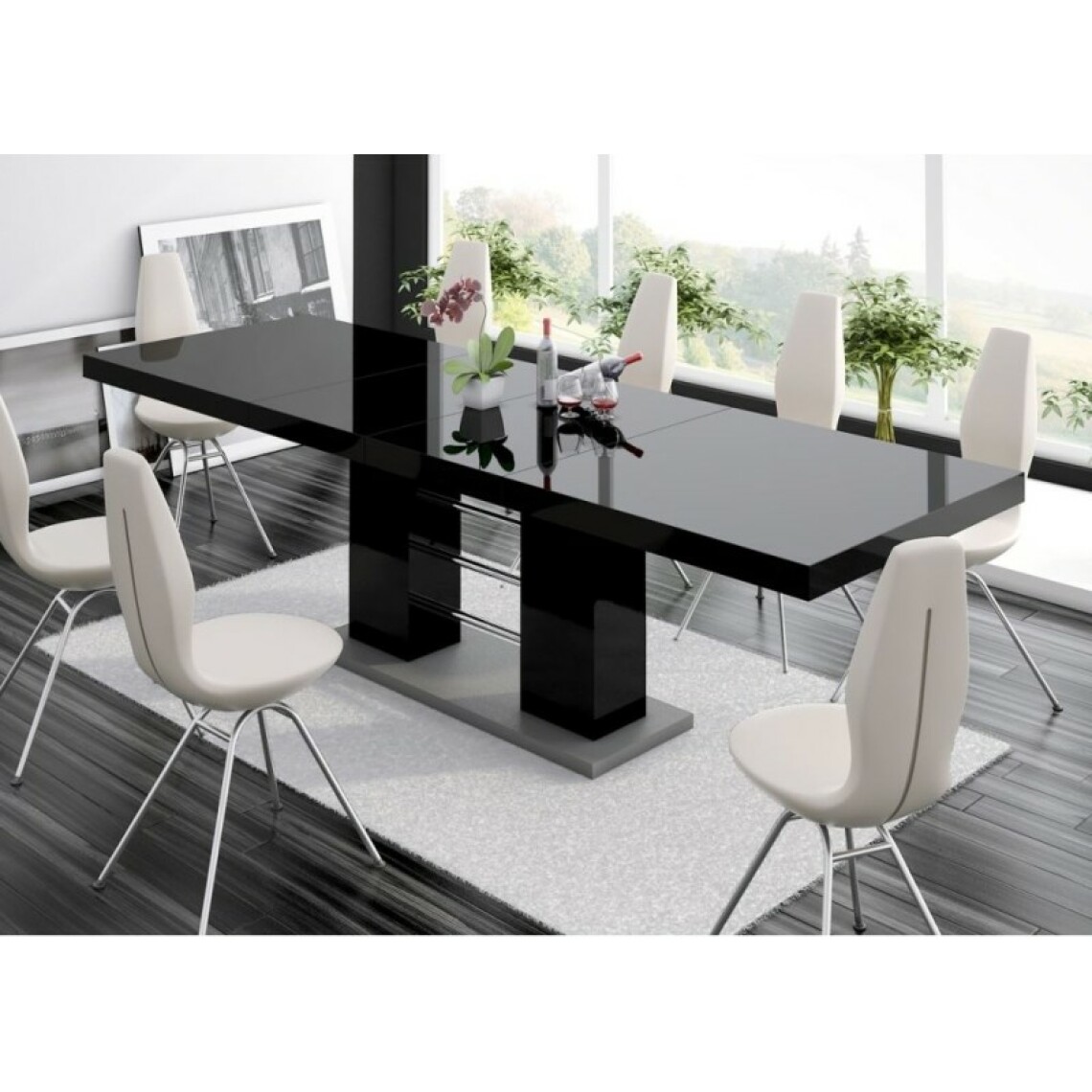 Carellia - Table à manger extensible 160 / 210 / 260 cm x 89 cm x 75 cm - Noir - Tables à manger