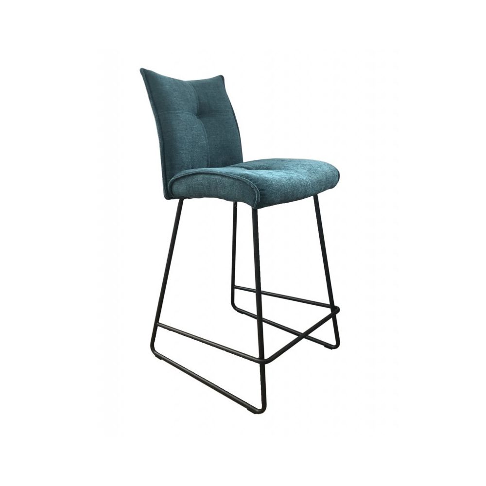 Meubletmoi - Chaise de bar en tissu bleu avec piètement en métal noir mat - LUCKY - Tabourets