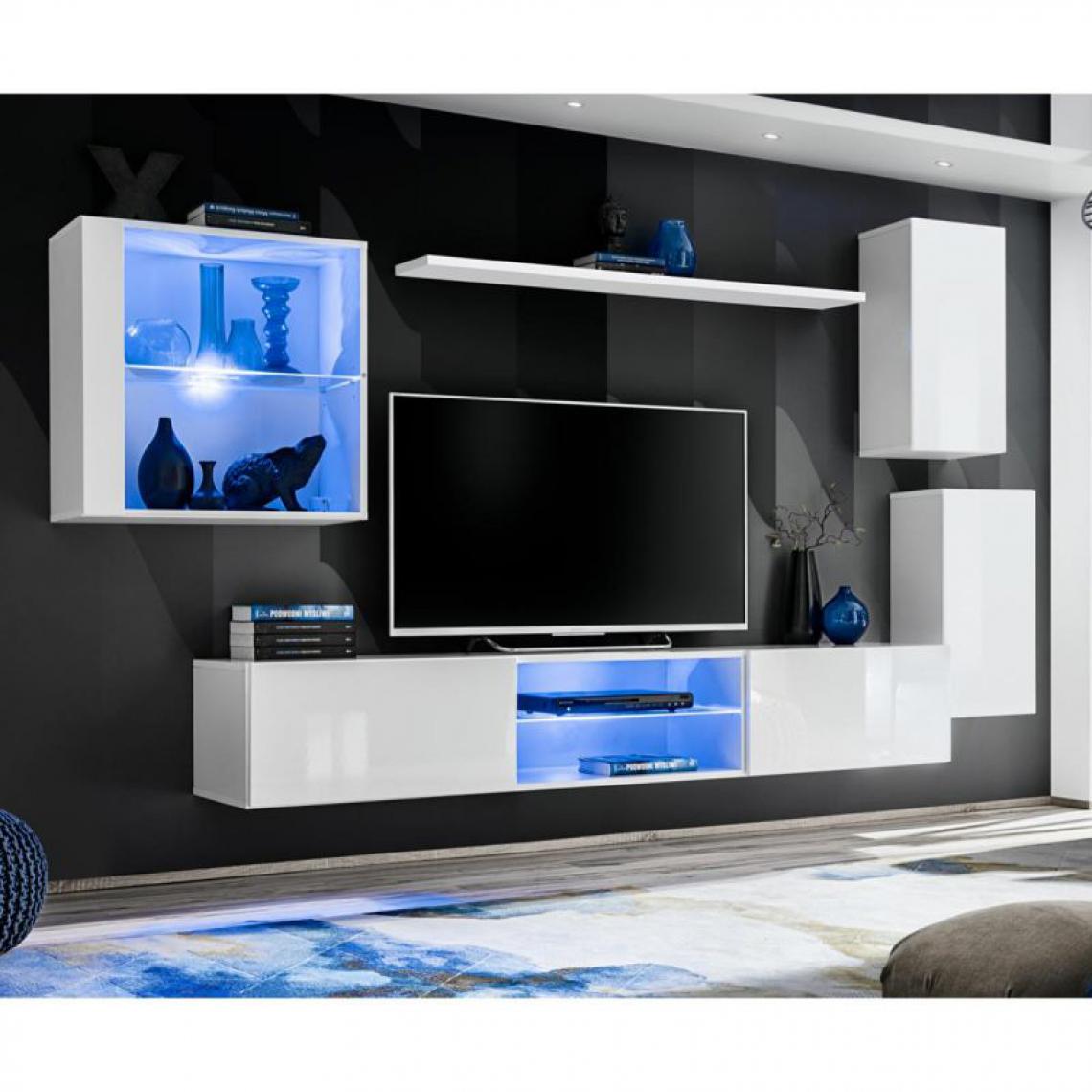 Ac-Deco - Ensemble Meuble TV Design Switch XXIII 250cm Blanc - Meubles TV, Hi-Fi
