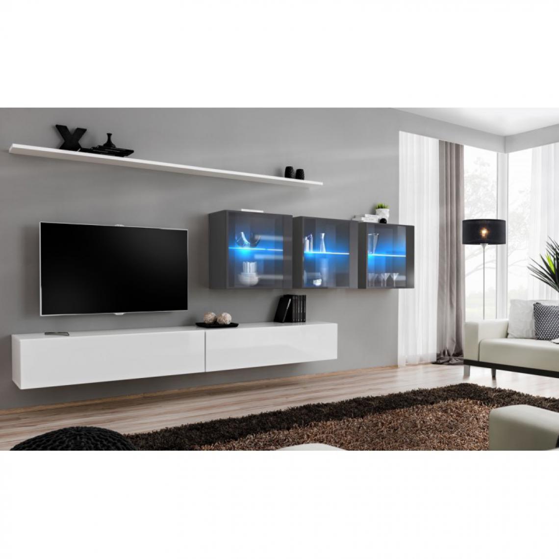 Ac-Deco - Meuble TV Mural Design Switch XVII 340cm Blanc & Gris - Meubles TV, Hi-Fi