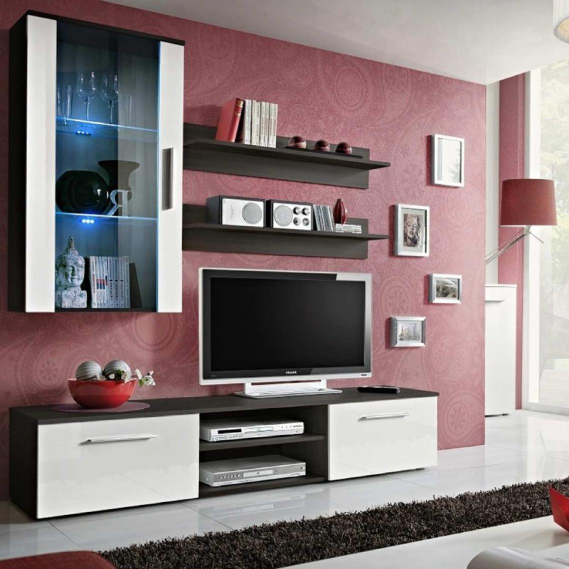 Ac-Deco - Meuble TV Mural Design Galino V Coffee Blanc & Wengé - Meubles TV, Hi-Fi
