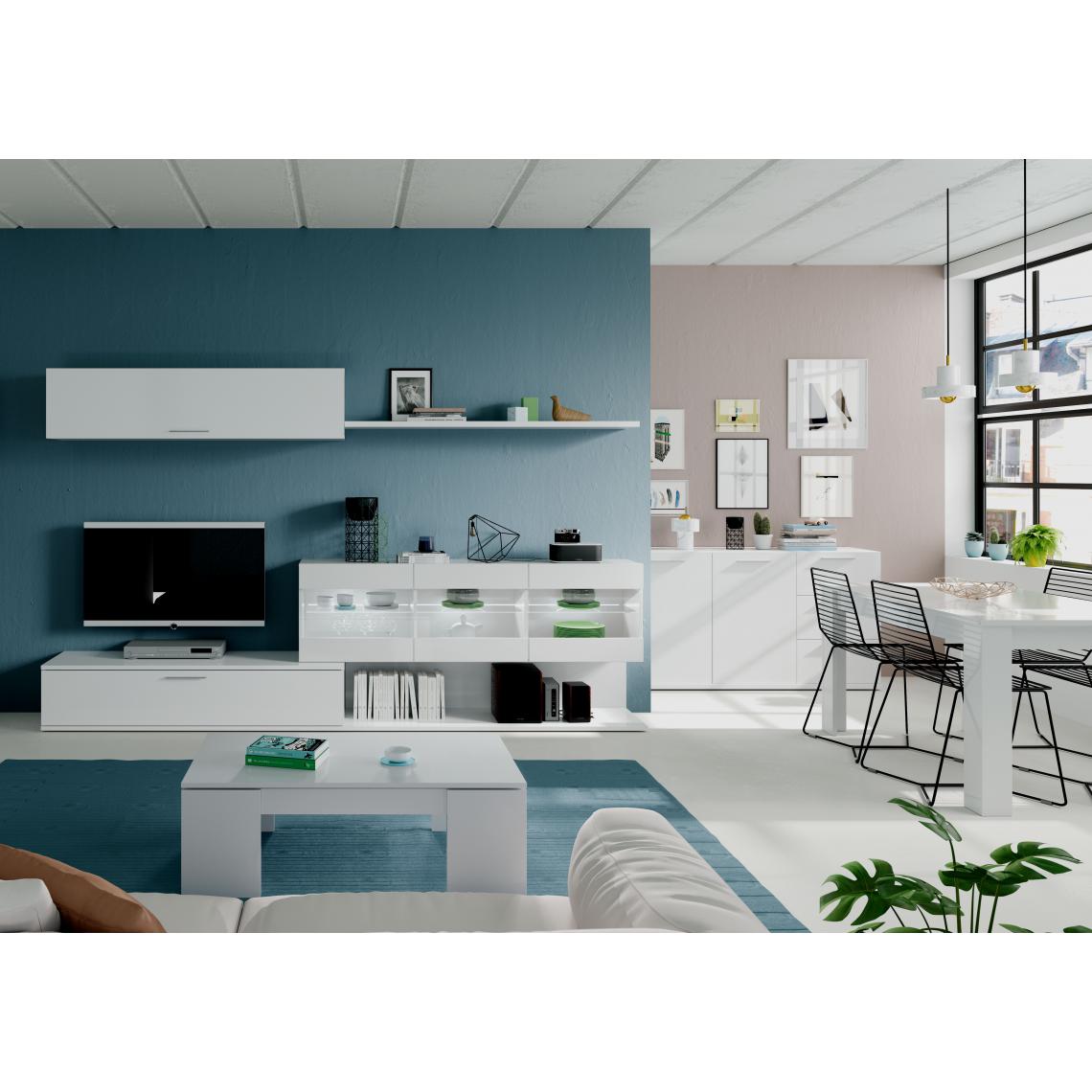 Alter - Meuble TV de salon avec vitrine, élément mural et étagère, coloris blanc brillant, 84 x 260 x 41 cm - Meubles TV, Hi-Fi