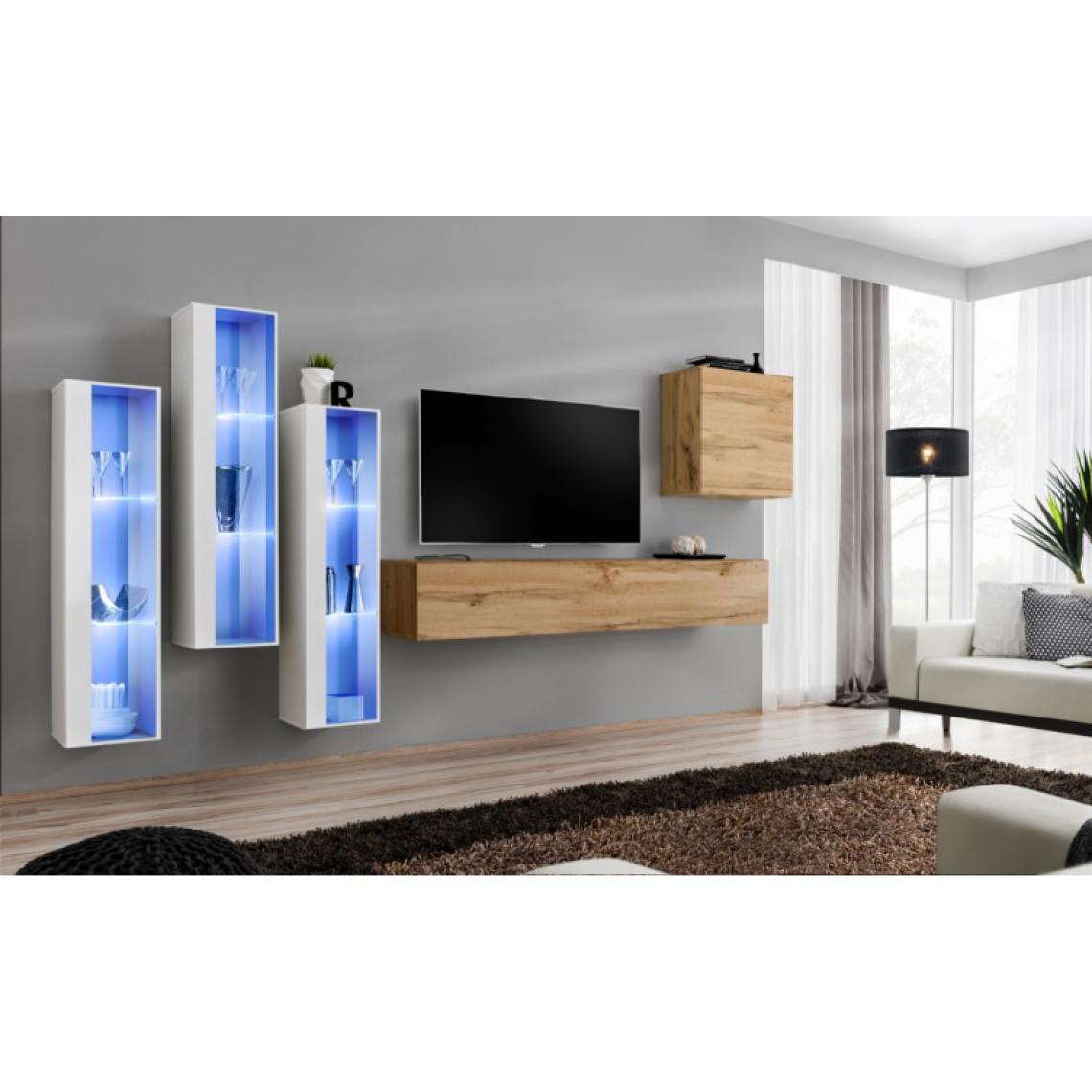 Ac-Deco - Meuble TV Mural Design Switch XIII 330cm Naturel & Blanc - Meubles TV, Hi-Fi