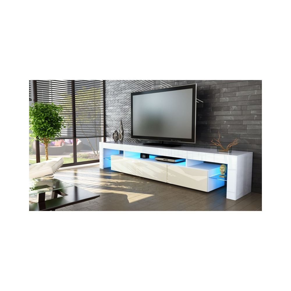 Mpc - Meuble tv blanc et crème 189 cm avec led - Meubles TV, Hi-Fi