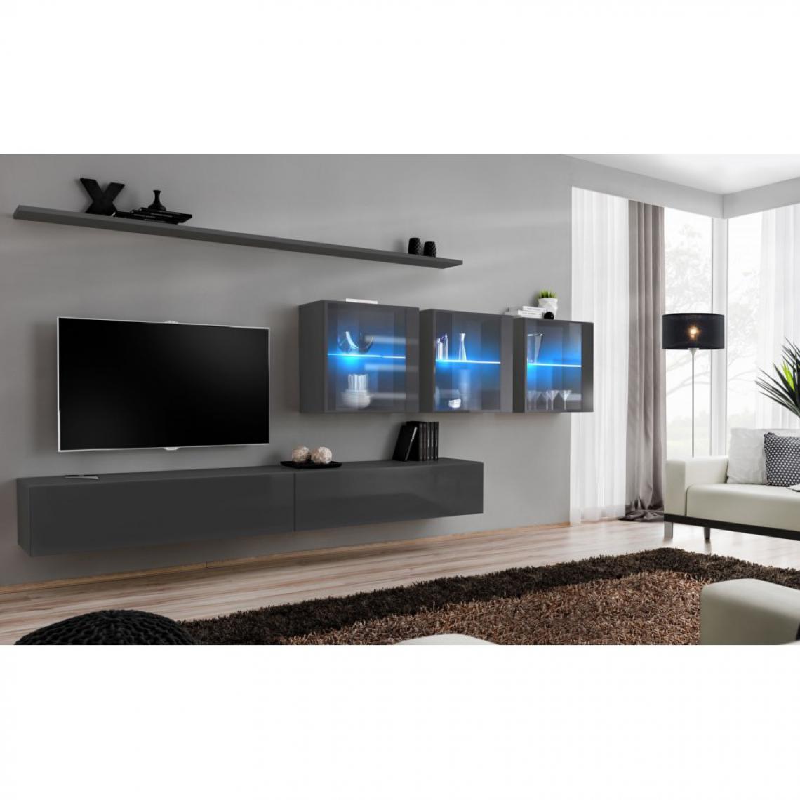 Ac-Deco - Meuble TV Mural Design Switch XVII 340cm Gris - Meubles TV, Hi-Fi
