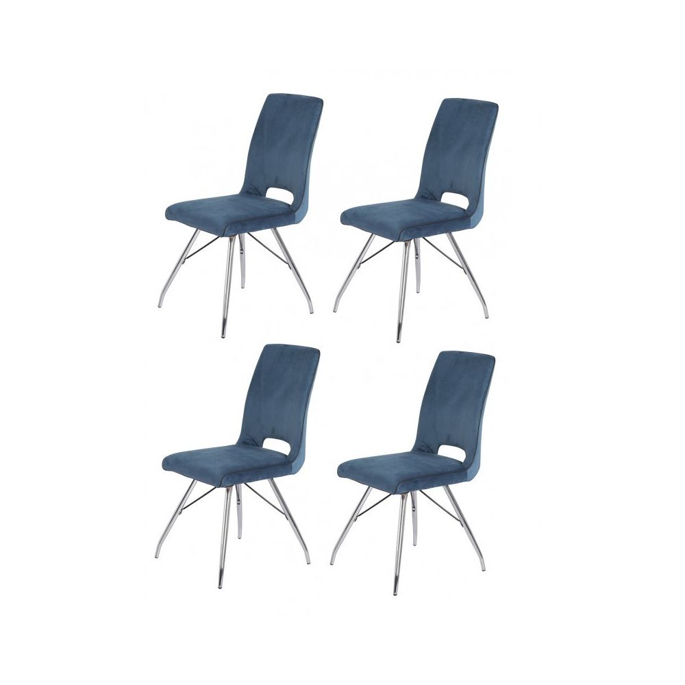 Meubletmoi - Lot de 4 chaises velours bleu marine - BELLA - Chaises