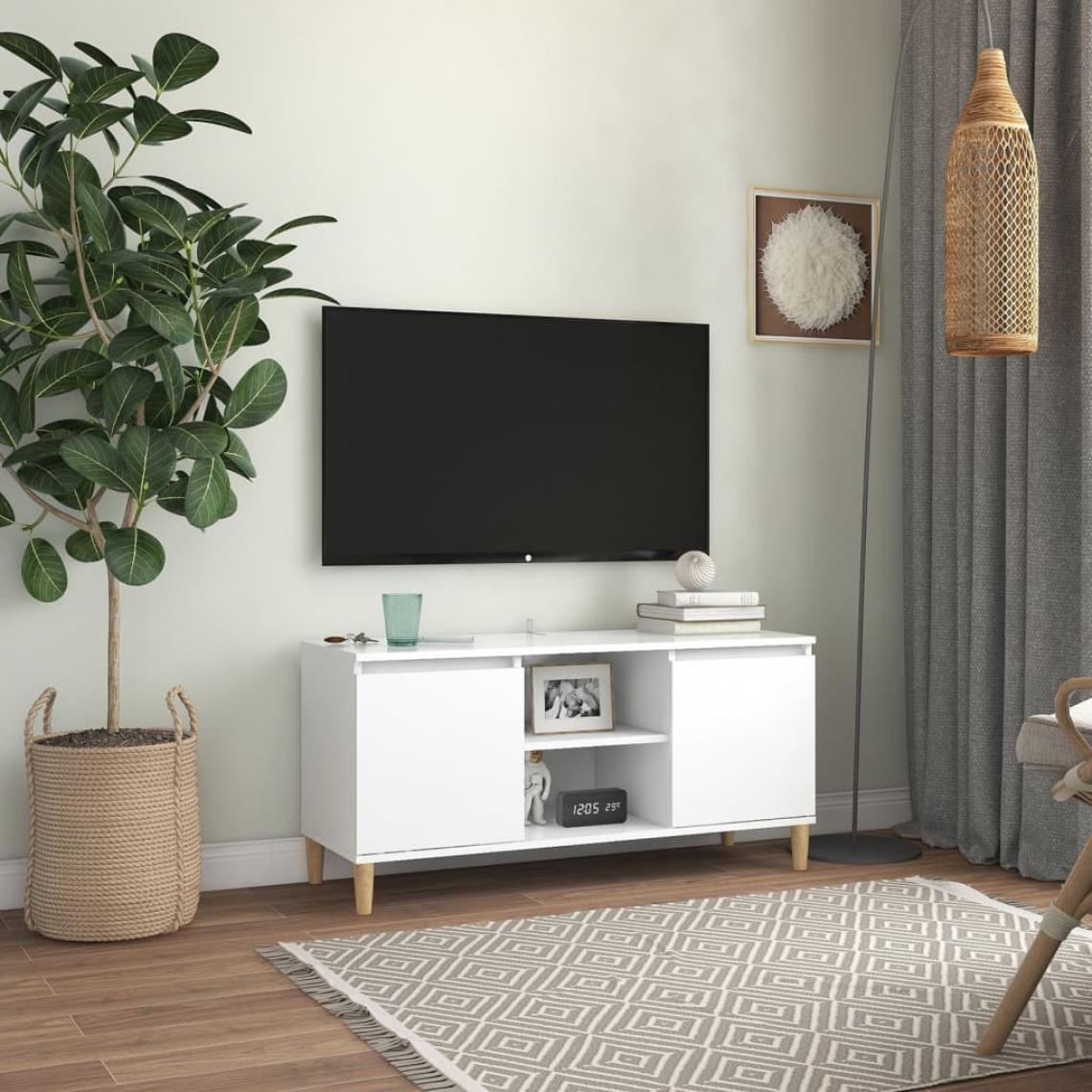 Vidaxl - vidaXL Meuble TV avec pieds en bois massif Blanc 103,5x35x50 cm - Meubles TV, Hi-Fi