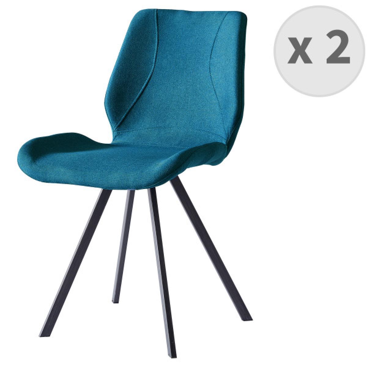 Moloo - HALIFAX-Chaise indus tissu bleu pieds noir brossé (x2) - Chaises