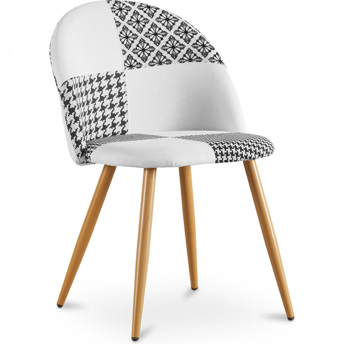 Iconik Interior - Chaise à manger tapissée scandi retro design patchwork pieds en bois - Evelyne Sam - Chaises