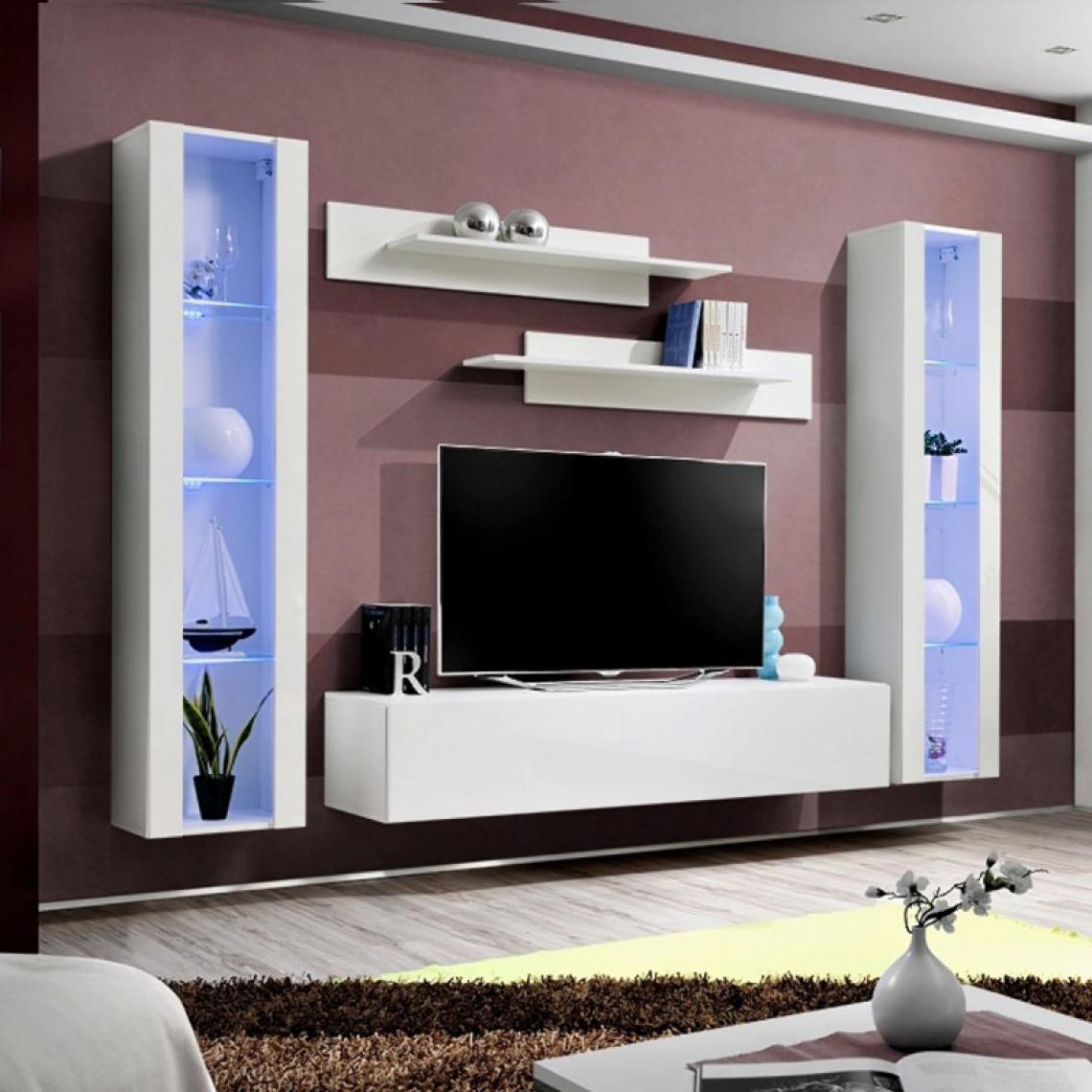 Ac-Deco - Meuble TV Mural Design Fly II 260cm Blanc - Meubles TV, Hi-Fi