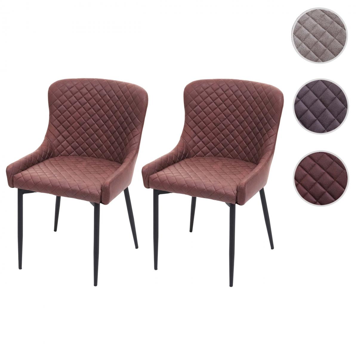 Mendler - 2x chaise de salle à manger HWC-H79, chaise de cuisine, fauteuil, métal, vintage ~ tissu / textile marron - Chaises