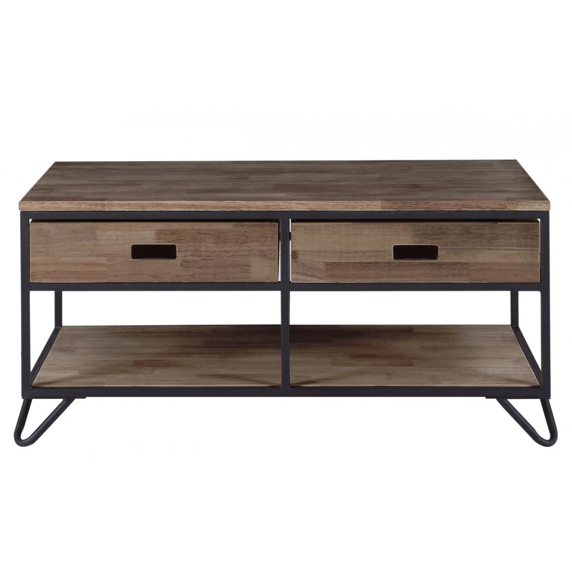 Pegane - Table basse en bois coloris chêne américain / pieds noir - Longueur 150 x profondeur 46 x hauteur 75 cm - Tables basses