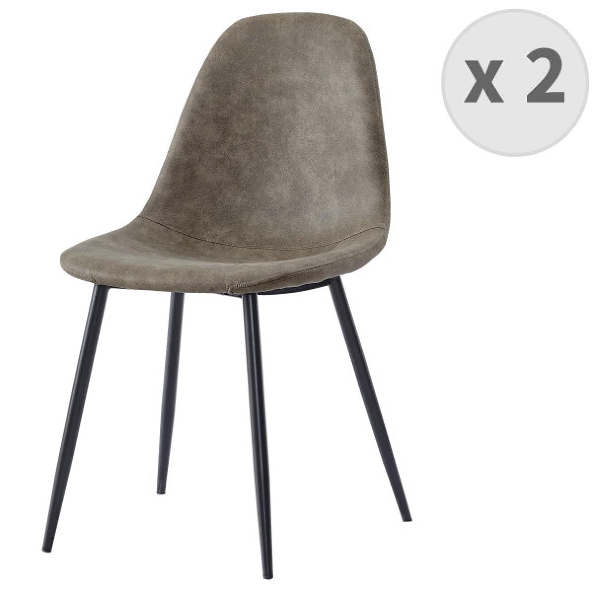 Moloo - ORLANDO - Chaise microfibre vintage brun clair pieds métal noir (x2) - Chaises