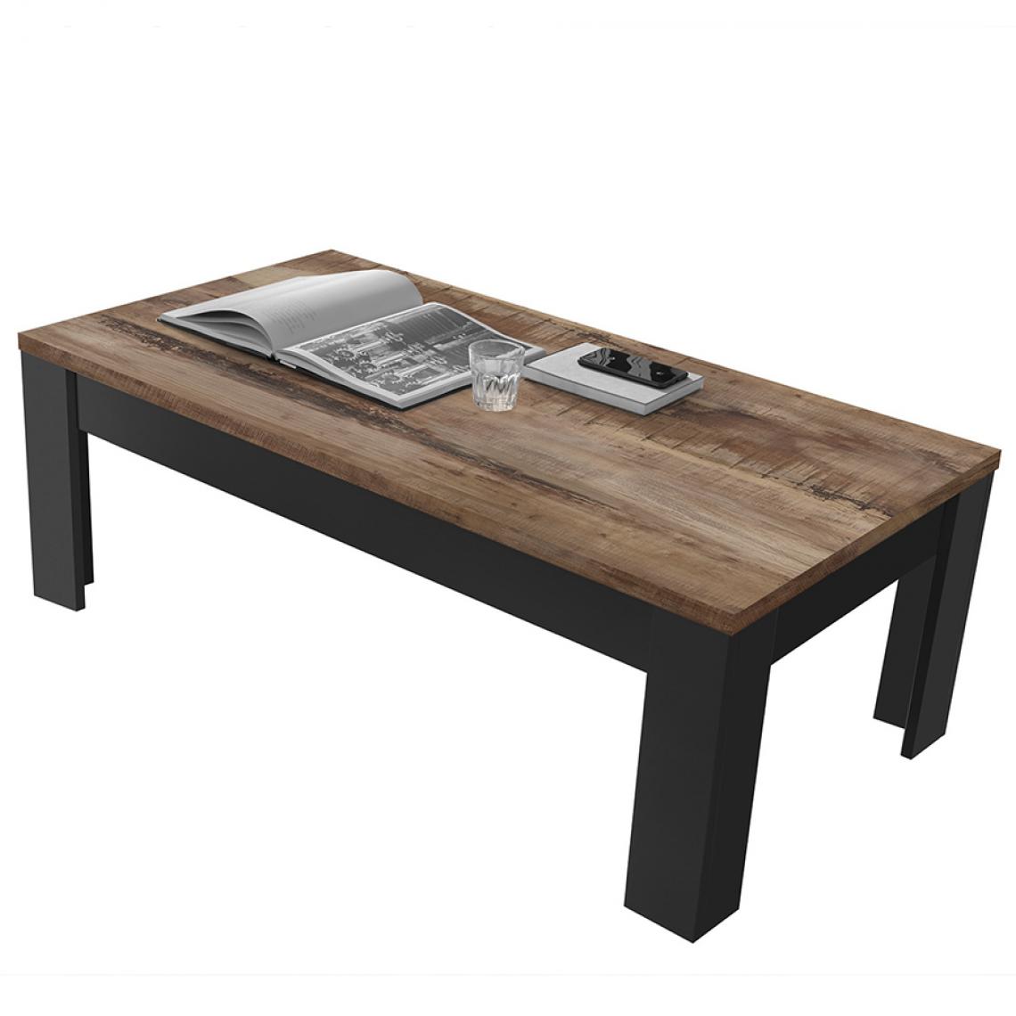 Nouvomeuble - Table basse moderne noire couleur bois ERINE 8 - Tables basses
