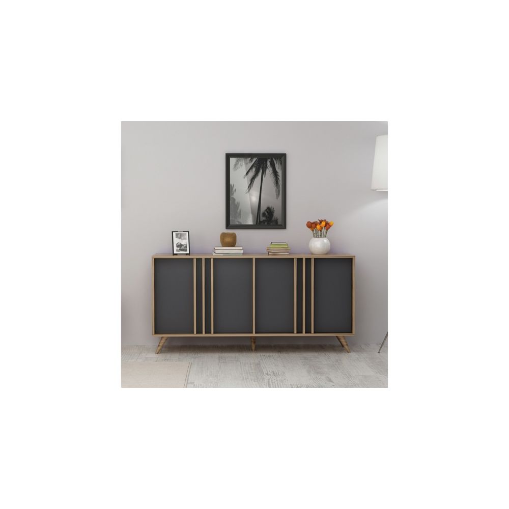 Homemania - HOMEMANIA Table Console Rilla avec Portes - pour Salon, Bureau, Entrée - Noyer, Anthracite en Bois, 160 x 40 x 79 cm - Consoles