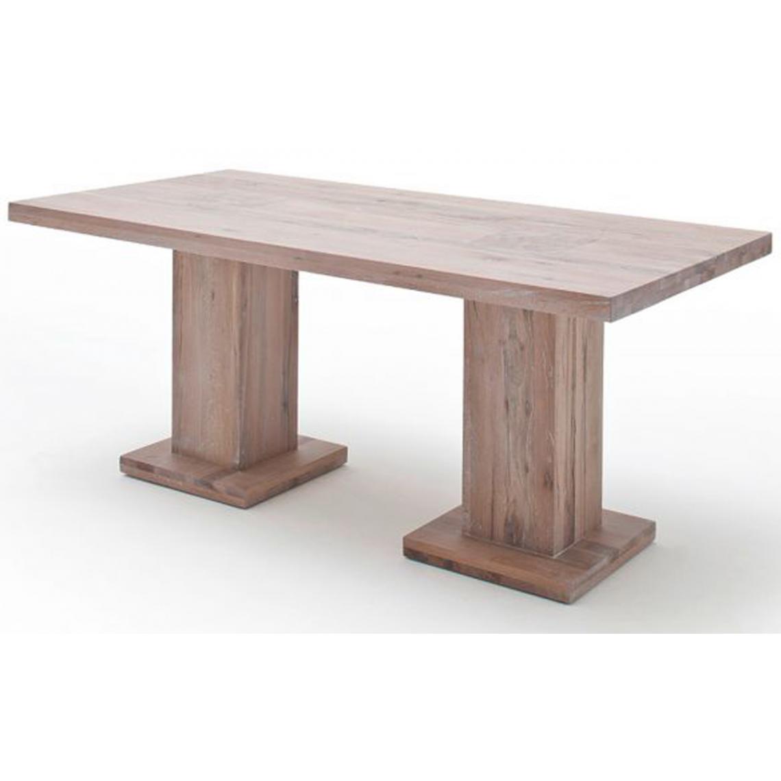 Pegane - Table à manger en chêne chaulé avec 2 colonnes - L.220 x H.76 x P.100 cm -PEGANE- - Tables à manger