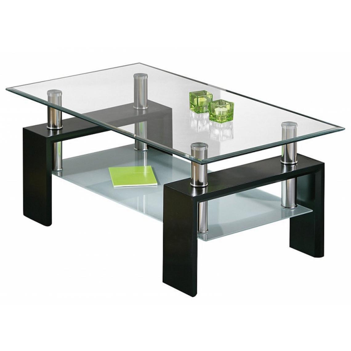Pegane - Table basse en chrome et verre de sécurit noir - Dim : L100 x H60 x P45 cm - Tables basses