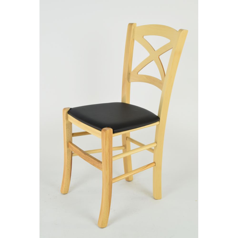 Tommychairs - Tommychairs - Set 6 chaises Cross pour la Cuisine et Bar, Solide Structure en Bois Coleur Naturel et Assise en Cuir Artificiel Noir - Chaises