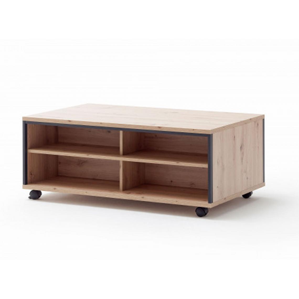 Pegane - Table basse avec rangements en bois coloris chêne sombre - L.115 x H.46 x P.70 cm - Tables basses