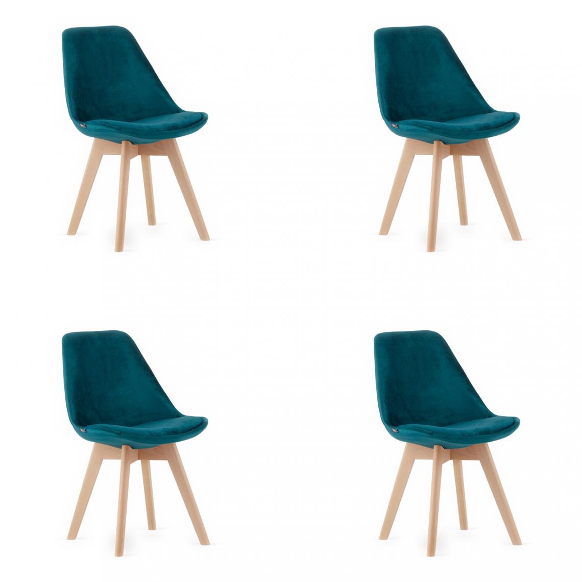 Hucoco - NORIK - Lot de 4 chaises style moderne salon/salle à manger/bureau - 84x54x48.5 cm - Chaise en velours - Vert - Chaises