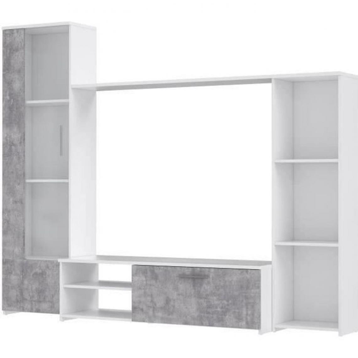 Cstore - CSTORE - meuble tv - contemporain - panneau de particules - blanc mat / béton gris clair - l 220, 4xp41, 3xh177, 5 cm - pilvi - Meubles TV, Hi-Fi