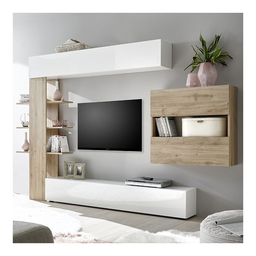 Kasalinea - Ensemble meubles tv blanc et chêne SOPRANO 3 - Meubles TV, Hi-Fi
