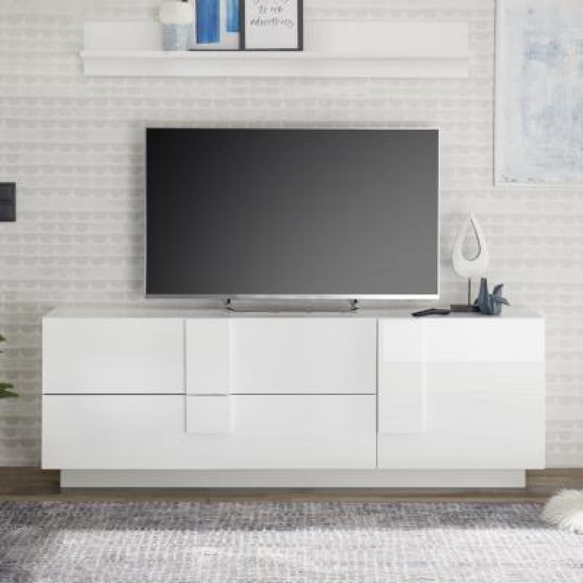 Nouvomeuble - Banc TV 180 cm design laqué blanc JUNON 2 - Meubles TV, Hi-Fi