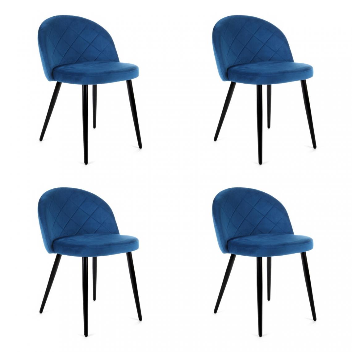 Hucoco - MORLI - Chaise rembourrée 4 pcs style moderne salon/salle à manger - 76x53x43 - Pieds en métal - Bleu - Chaises