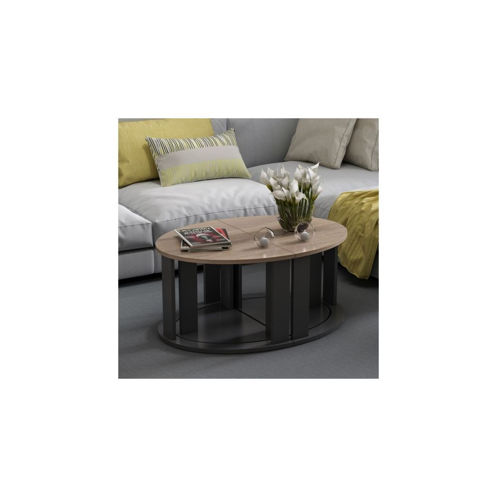 Homemania - Table basse Antella - avec étagères - Salon - Noir, Bois en Bague de particules de mélamine, 90 x 60 x 41 - Tables basses