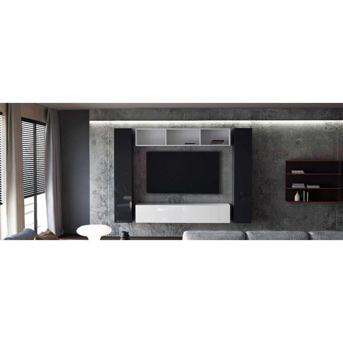 Mpc - Ensemble de 4 meubles suspendus noir mat / blanc mat + blanc et noir laqué - Meubles TV, Hi-Fi