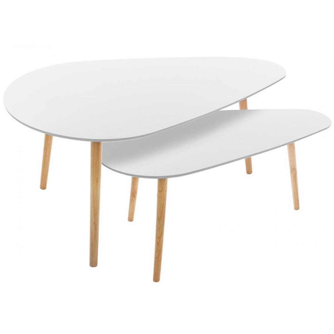Pegane - Lot de 2 tables à café en MDF et chêne coloris blanc - Tables basses
