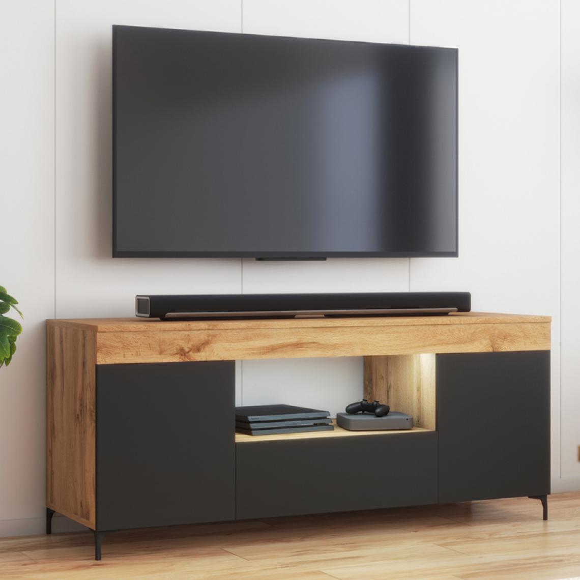 Selsey - Meuble tv avec LED - GUSTO - 137 cm - lancaster / noir mat - style contemporain - Meubles TV, Hi-Fi