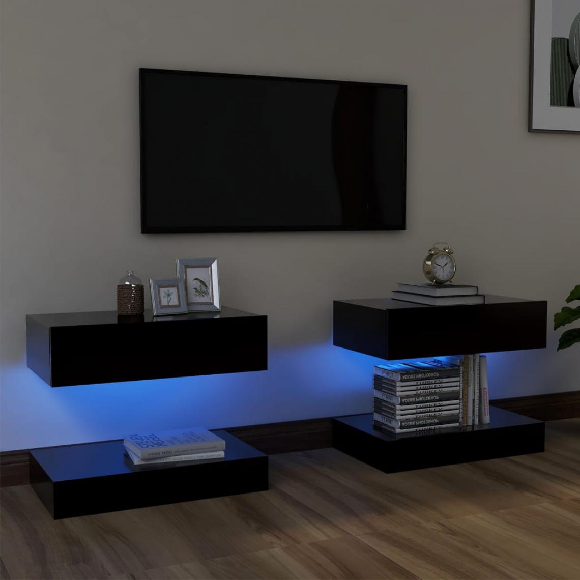 Vidaxl - vidaXL Meubles TV avec lumières LED 2 pcs Noir 60x35 cm - Meubles TV, Hi-Fi