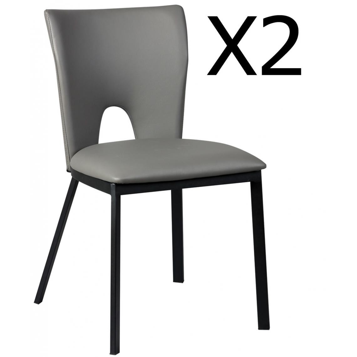 Pegane - Lot de 2 chaises en acier et polypropylène, coloris gris - Dim : L.45 x P.50 x Ht.81 x Ht Ass. 47 cm - Chaises