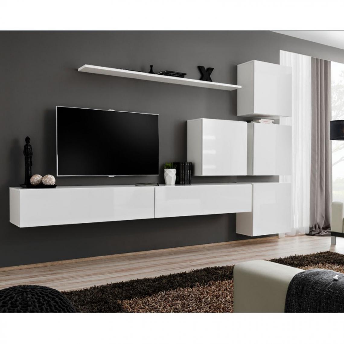 Ac-Deco - Meuble TV Mural Design Switch IX 310cm Blanc - Meubles TV, Hi-Fi