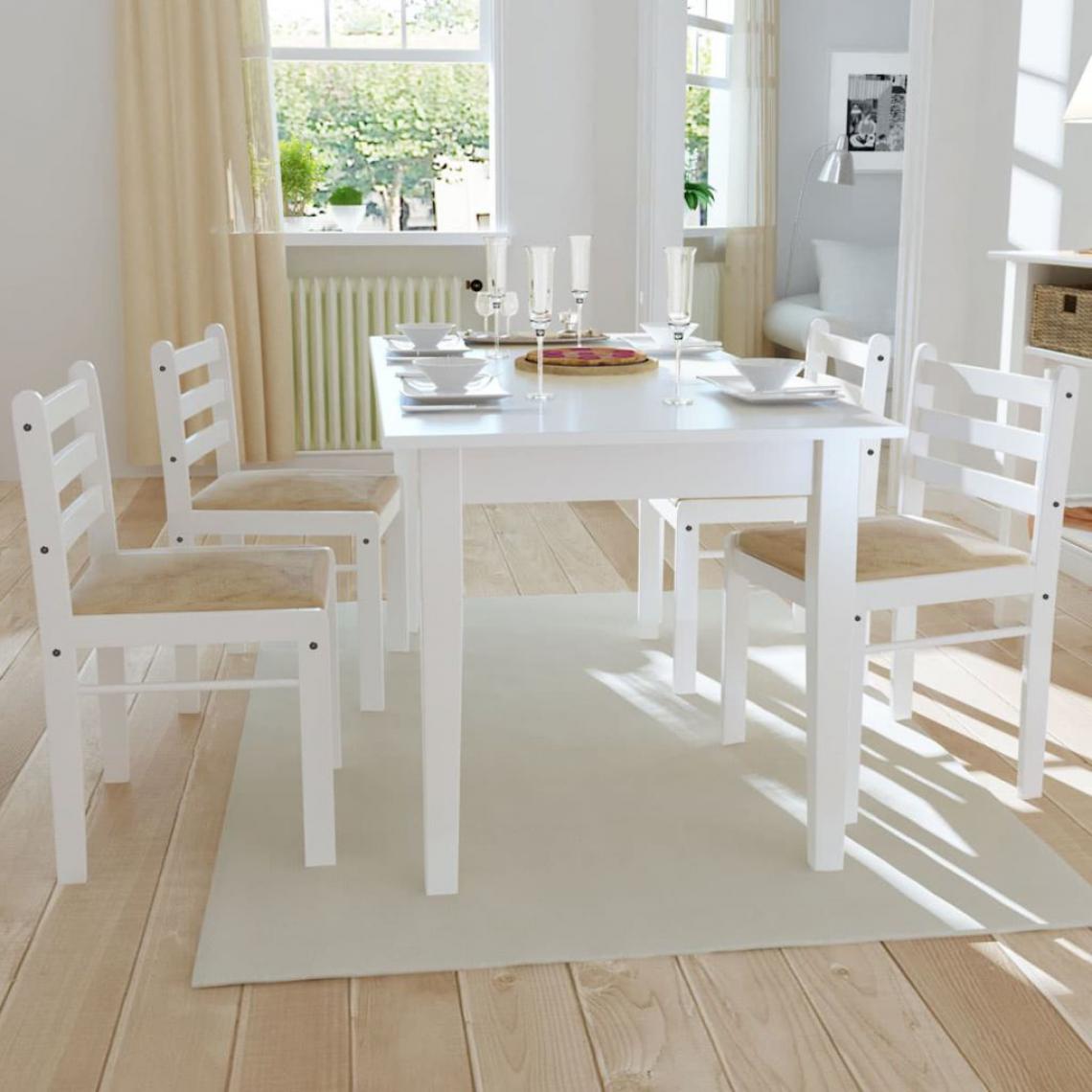 Chunhelife - Chaises de salle à manger 4 pcs Blanc Hévéa solide et velours - Chaises