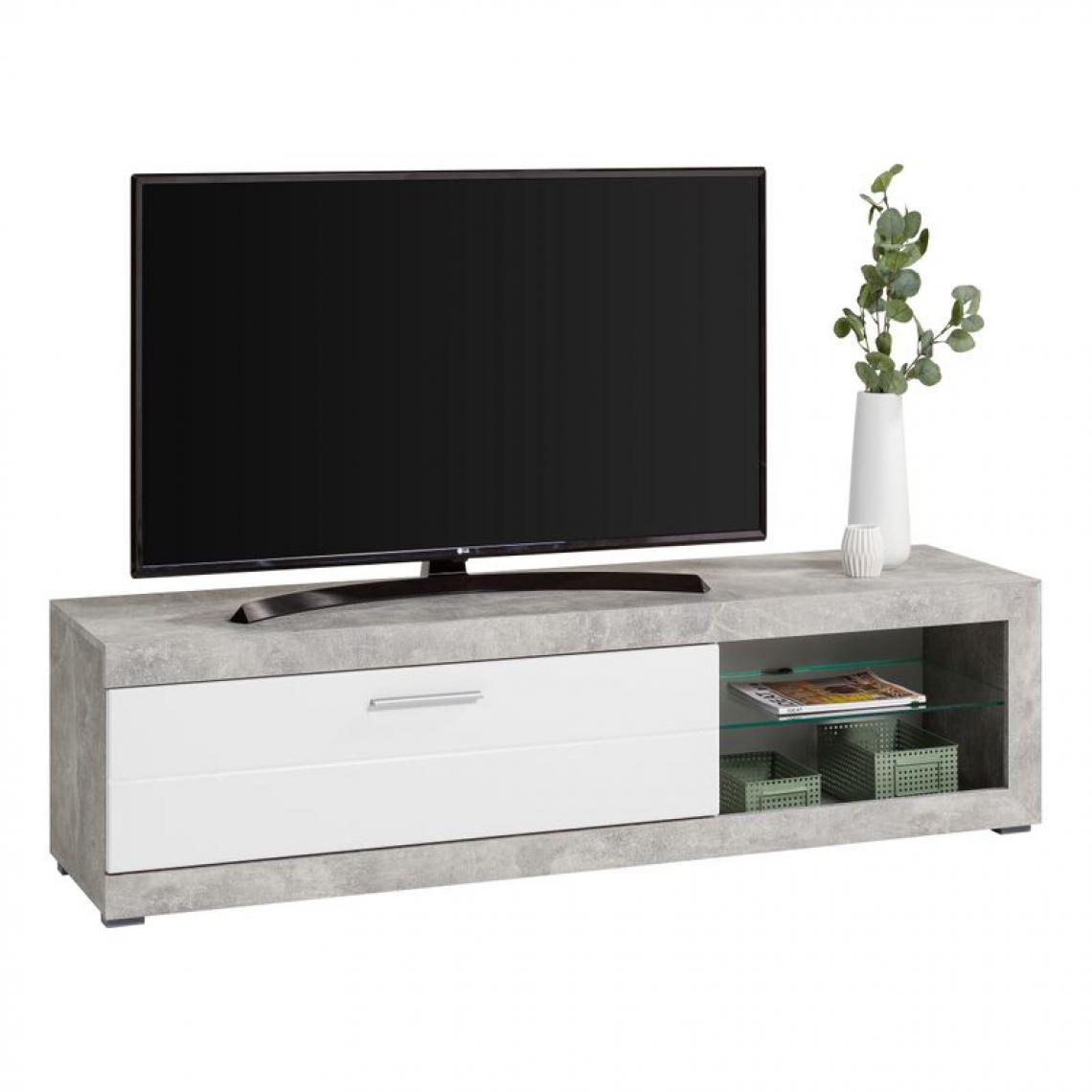 But - meuble tv contemporain REMO imitation béton/blanc - Meubles TV, Hi-Fi