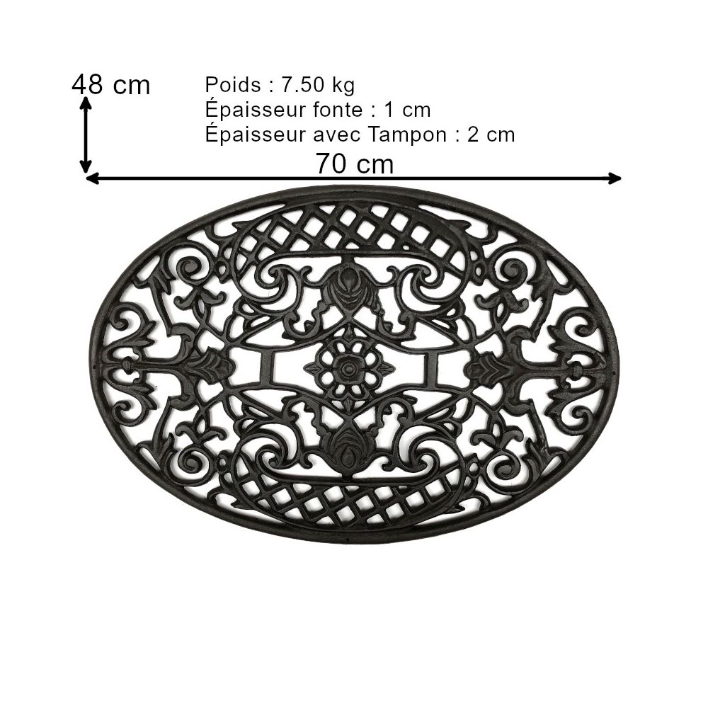 L'Originale Deco - Tapis Fonte Gratte Pied d'Entrée Paillasson Fonte de Jardin Marron 70 cm x 48 cm et 7.50 kg - Tapis