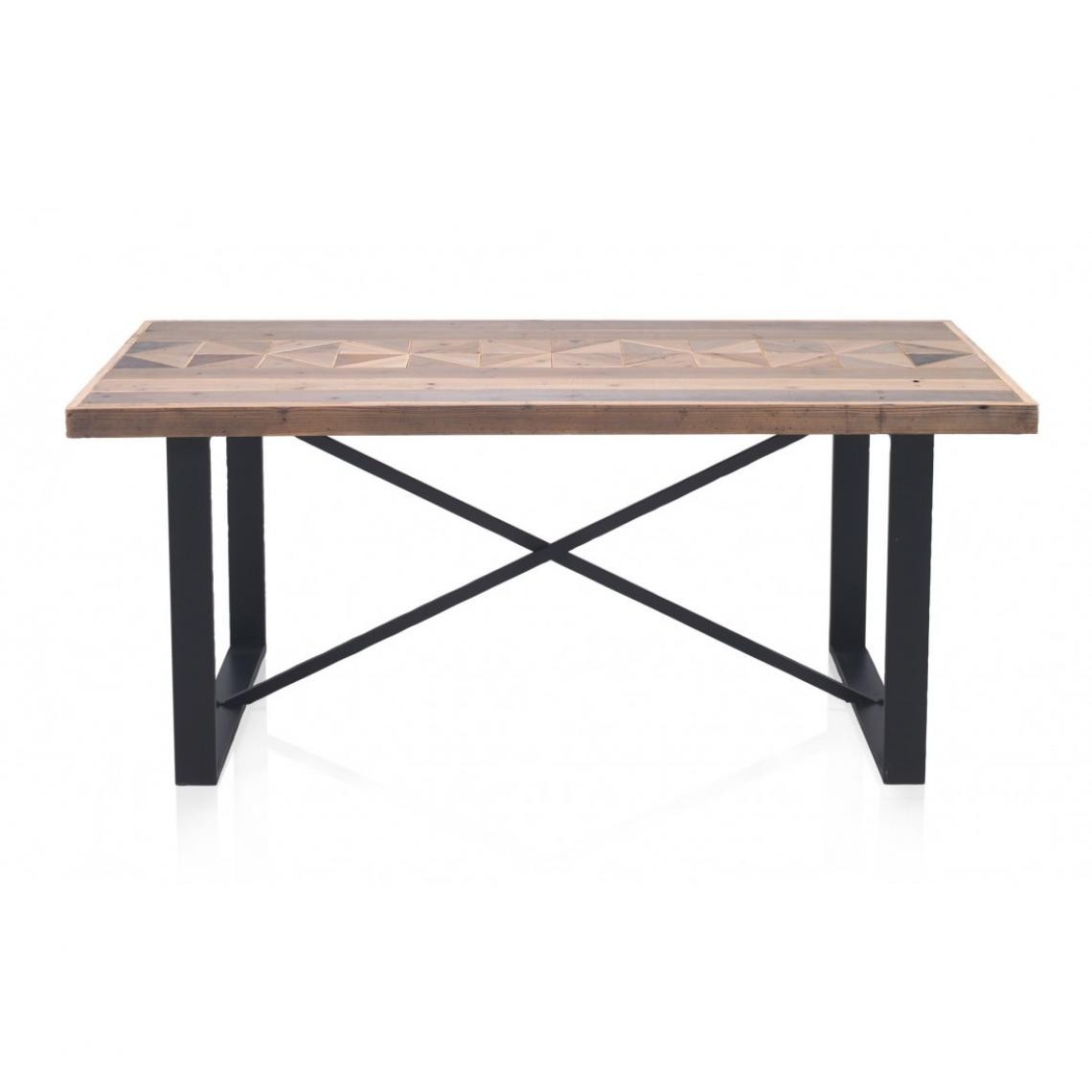 Pegane - Table à manger en bois de sapin naturel et métal coloris noir - Longueur 180 x Hauteur 76 x Largeur 90 cm - Tables à manger