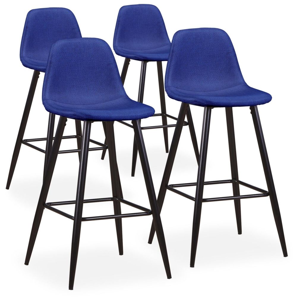 MENZZO - Lot de 4 chaises de bar Jody Tissu Bleu - Chaises