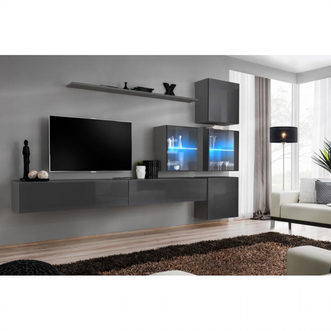 Ac-Deco - Meuble TV Mural Design Switch XIX 310cm Gris - Meubles TV, Hi-Fi