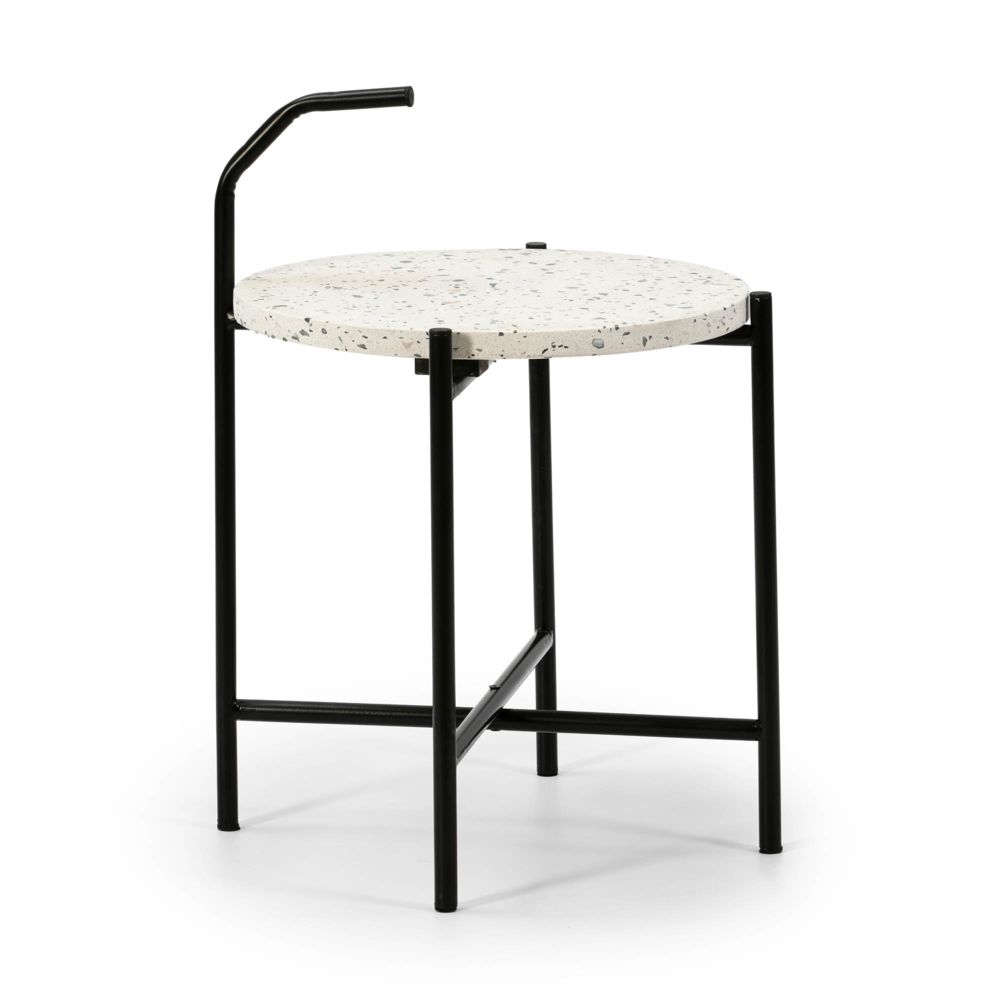 Vs Venta-Stock - Table Basse Yala avec Plateau en terrazo Blanc et Pieds métalliques en Noir Mat/DIAMÈTRE: 41 cm. - Tables basses