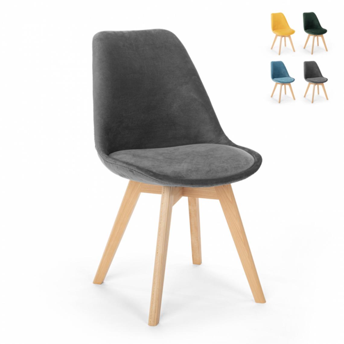Ahd Amazing Home Design - Chaise design scandinave en bois de velours avec coussin pour cuisine bar restaurant Dolphin Lux, Couleur: Gris - Chaises
