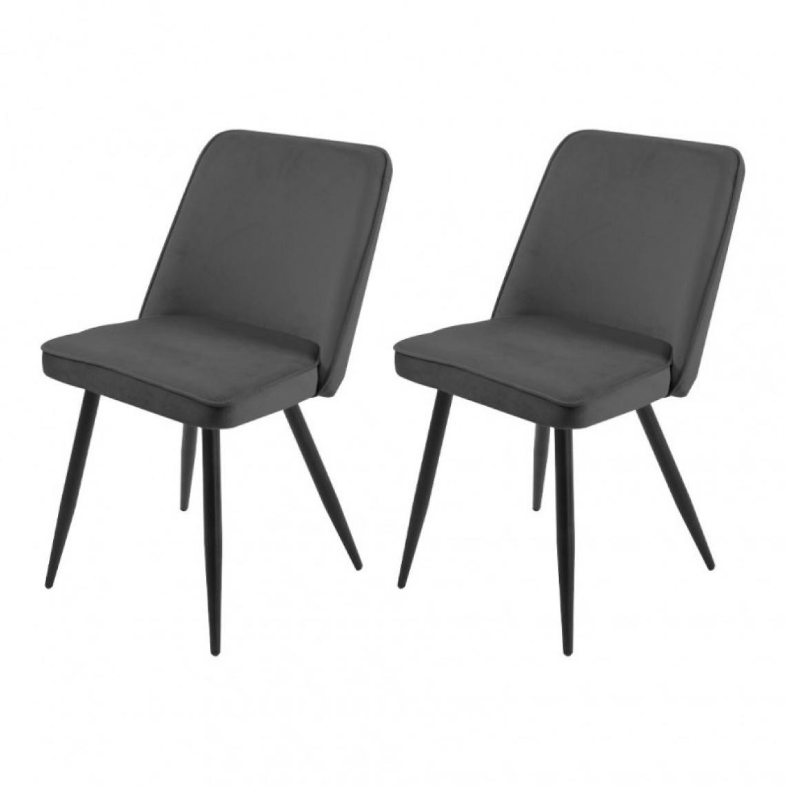 Meubletmoi - Lot de 2 chaises en velours gris foncé piètement en métal noir – TELLY - Chaises
