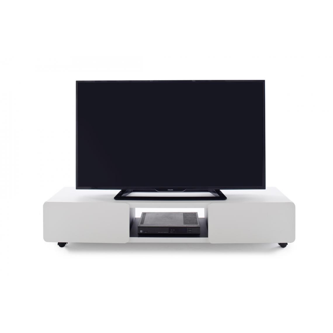 Pegane - Meuble TV coloris blanc et noir - L140 x H28 x P41 cm - Meubles TV, Hi-Fi