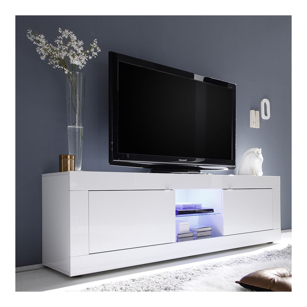 Kasalinea - Meuble TV lumineux blanc laqué design ARIEL - L 181 cm - Meubles TV, Hi-Fi
