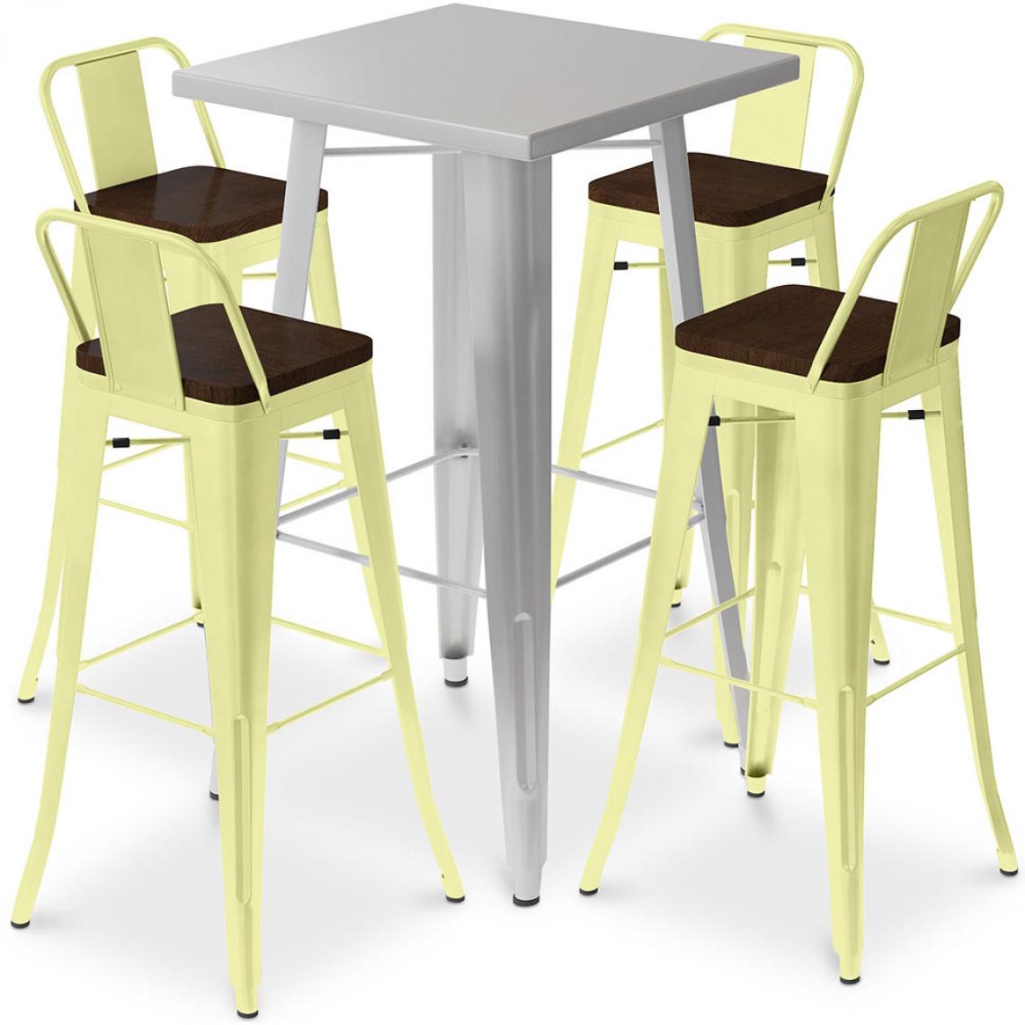 Iconik Interior - Table de bar argentée + 4 tabourets de bar en acier Ensemble Bistrot Stylix Design industriel - Nouvelle édition Jaune pâle - Tabourets