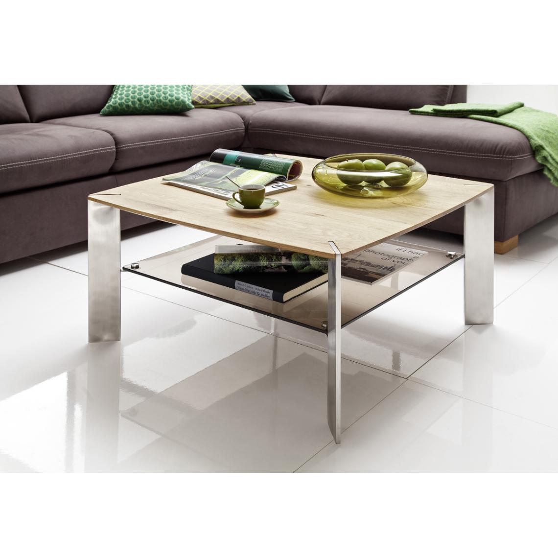 Pegane - Table basse en chêne massif et verre - L80 x H41 x P80 cm - Tables basses